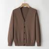 Men 100% Cotton V Neck Knit Cardigan, Slim Fit Long Sleeve Korean Style Casual Sweater Jacket for Autumn Winter