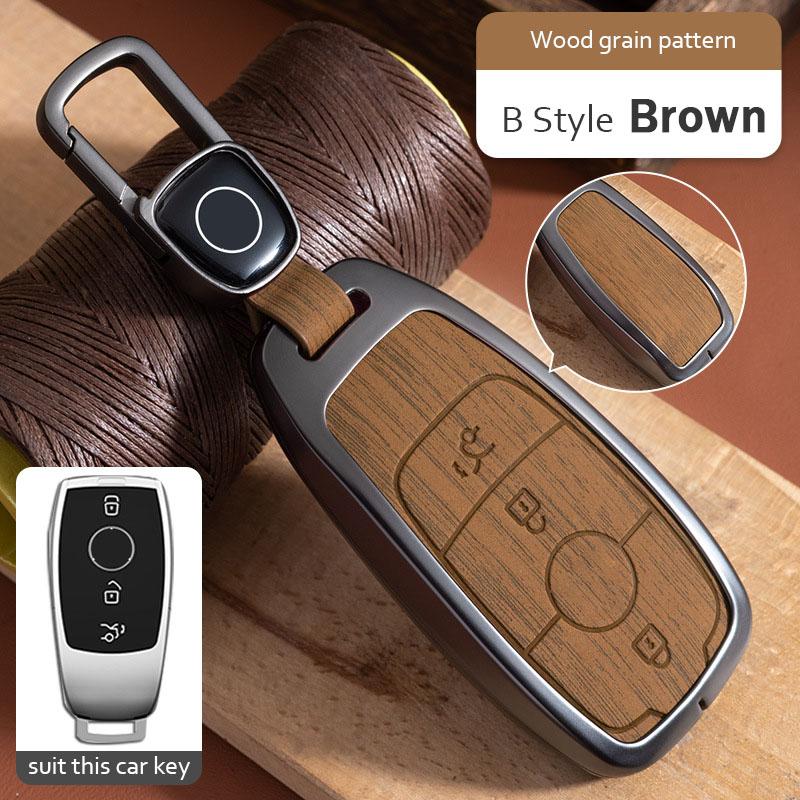 Alloy Wood Grain Pattern Car Key Cover for Mercedes Benz  A C E S G Class GLC CLE CLA GLB GLK GLS W206 W223 E300 C260 S450 S500