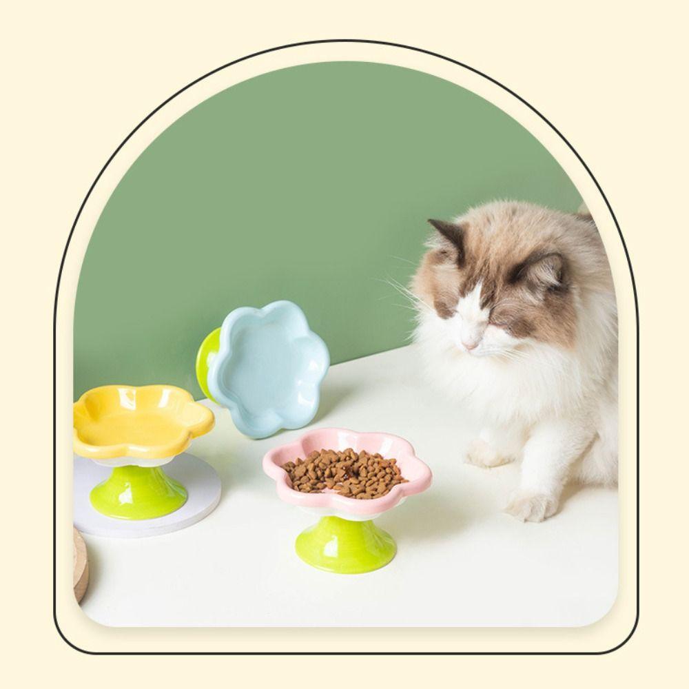 Ceramic Cat Bowl With Stand Cats Drinking Feeder Food Dispenser Pet High Foot Bowl  Container