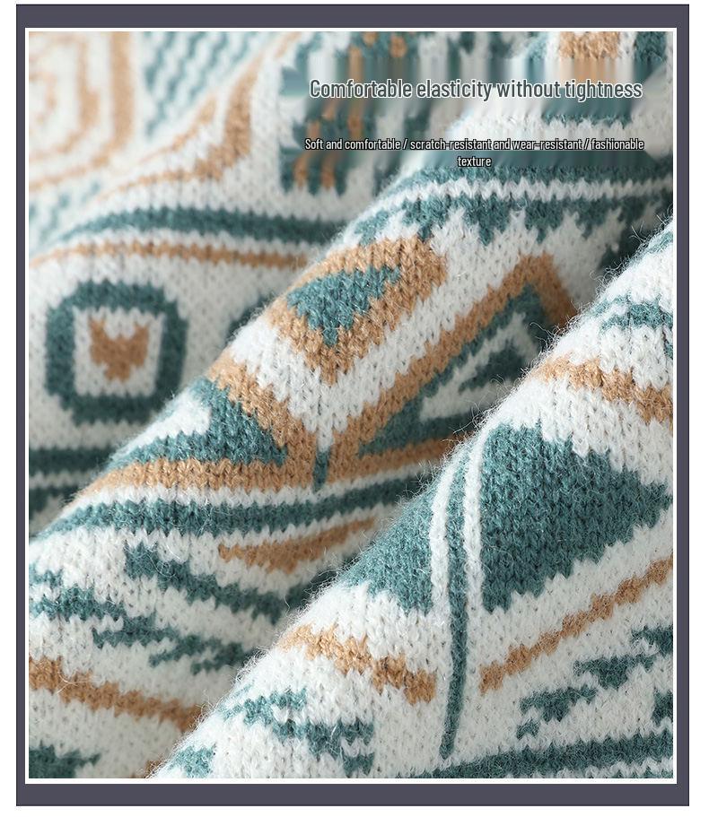 Pulover Rotund Etnic 2025: Pulover coreean gros, cu tricotaj larg, pentru cuplu