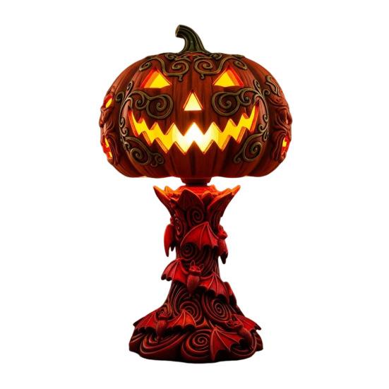 Pumpkin Night Light Halloween Horror Skeleton Ghost Witch Pumpkin Lantern Resin LED Tabletop Lamp for Gothic Room Desk Decorr