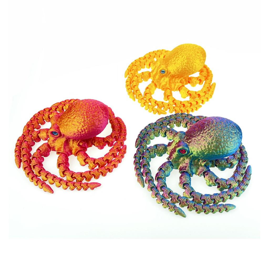 3D Printed Kraken Toy Multi-color Sample With Simulated Eyes, Movable Joints, Gradient Luminous