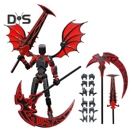 Devil Robot Action Figure with Wing Weapon Accessory Movable Joints 3D Printed Robot Model Toy Stress Relief Articulated Dummy Figurine Decoration