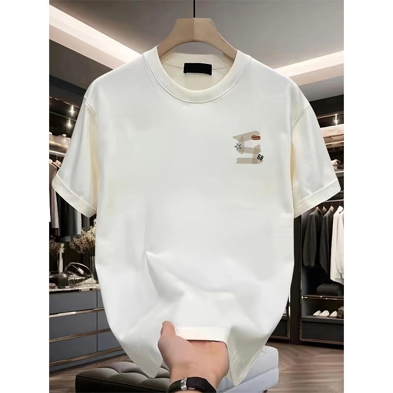 European Sizes Heavy Pure Trendy Brand Printed Short-sleeved T-shirt Men's Summer New Large-size Versatile Casual Top