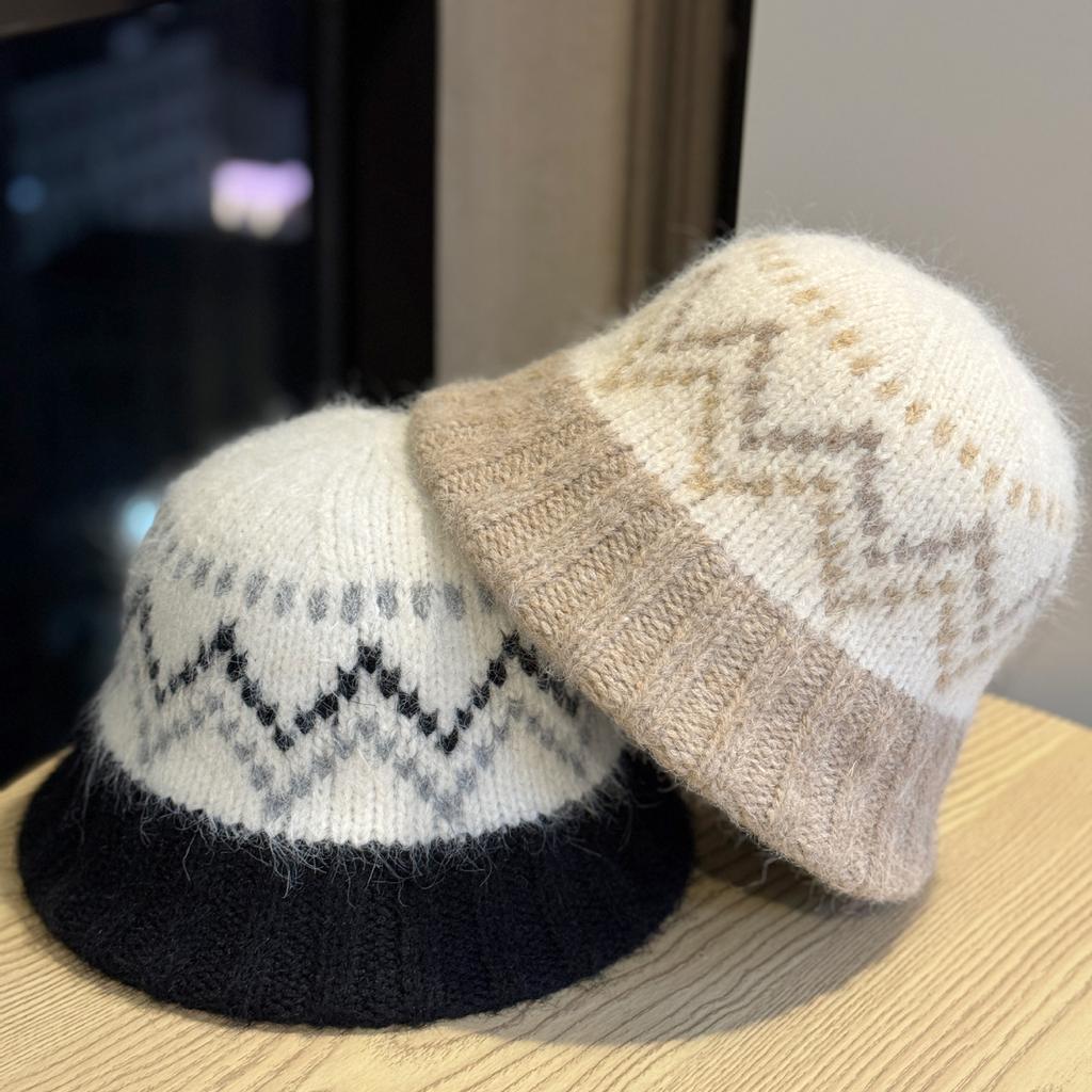 Knitted Fisherman Hat Women's Winter Warm Hat Fair Isle Style Korean Style Ear Protection Woolen Hat with Large Head Circumference and Small Face