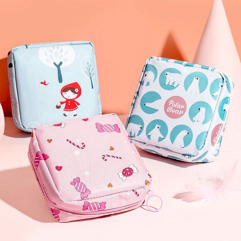 Women Travel Small Cosmetic Bag Girl Lipstick Make Up Bag Beautician Sanitary Pad Bag Case for Daily Necessities Storage Bags