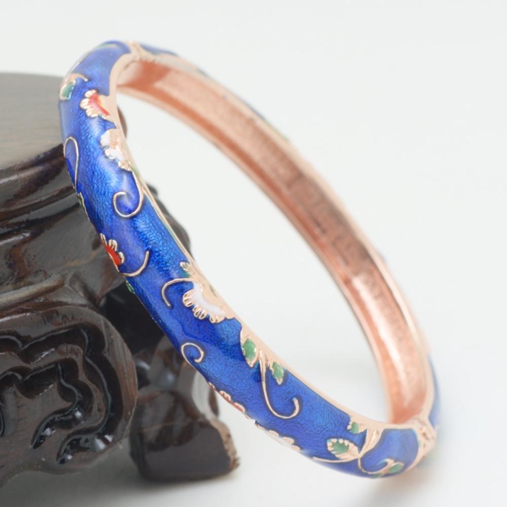 Traditional Vintage Cloisonne Bangle Open Hollow Out Flower Bangle Women's Hand Bracelet  Woman