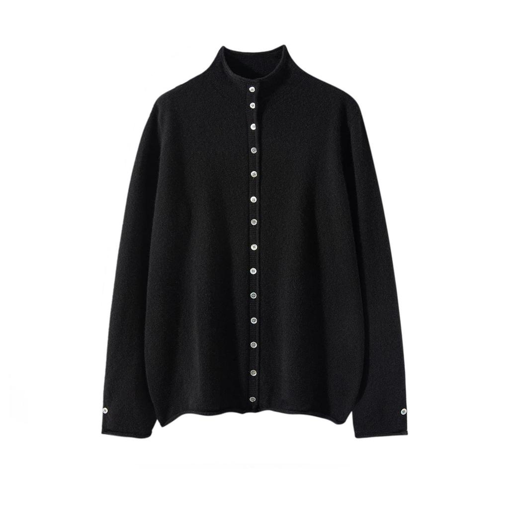 Design-Conscious Pure Cashmere Twelve-Stitch Roll-Edge Turtleneck Cardigan - Autumn/Winter Solid Color Loose Fit