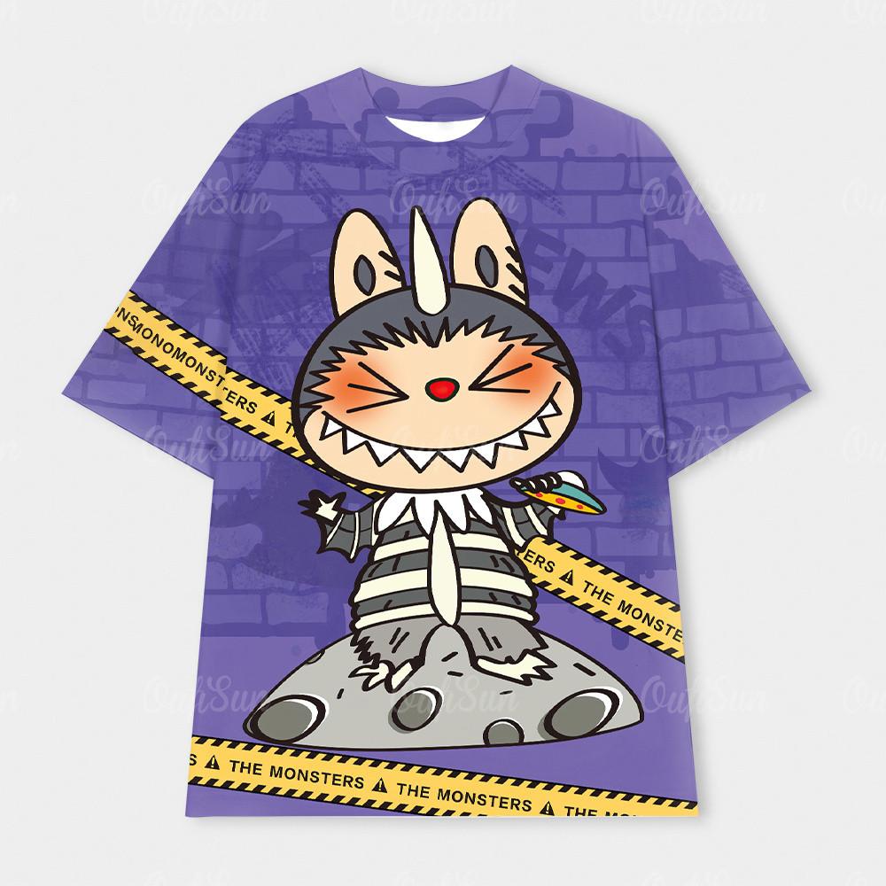 

LABUBU мультфильм аниме пара универсальная футболка с короткими рукавами повседневная хип-хоп уличная спортивная быстрая езда унисекс футболка топ XL красный