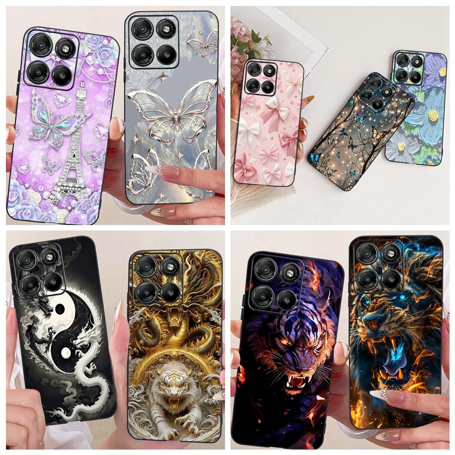 For Motorola G77 5G Moto G67 5G Phone Case Soft Black Silicone Cover Butterfly Dragon Cat Floral Painting Bumper Funda