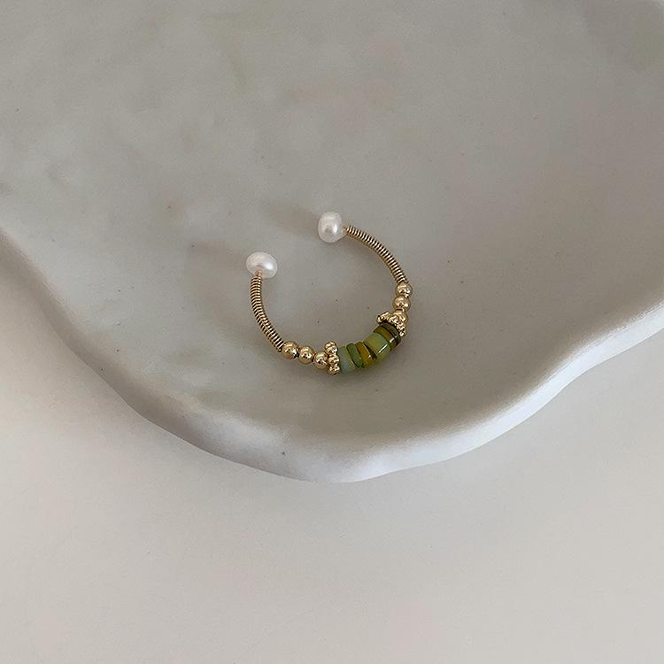 French Retro Pearl & Stone Drip Oil Metal Ring: Chic, Versatile, Elegant Women's Finger Accessory
