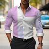 Striped men's business casual 3D printed shirt for outdoor wear, daily work folding, long sleeved oversized xs-6xL for comfort