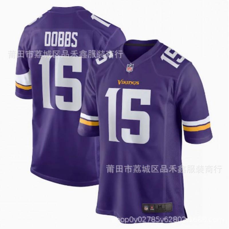 Maglia da Football NFL Minnesota Vikings da Uomo Joshua Dobbs 15 Cotone Abbigliamento per tifosi sportivi Abbigliamento casual per il Giorno della Partita