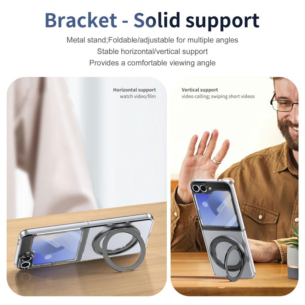 For Samsung Galaxy Z Flip6 5G Case Magnetic Kickstand Clear PC Phone Cover with HD Screen Film