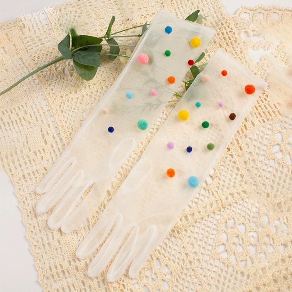 Photo Props Pompom Mesh Tulle with Clip Gloves New White Veil
