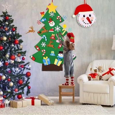 DIY Weihnachtsbaum aus Filz mit abnehmbaren Ornamenten Interaktive Weihnachtsaktivität für Kinder zur Entwicklung motorischer Fähigkeiten Wandbehang-Dekoration für Schlafzimmer