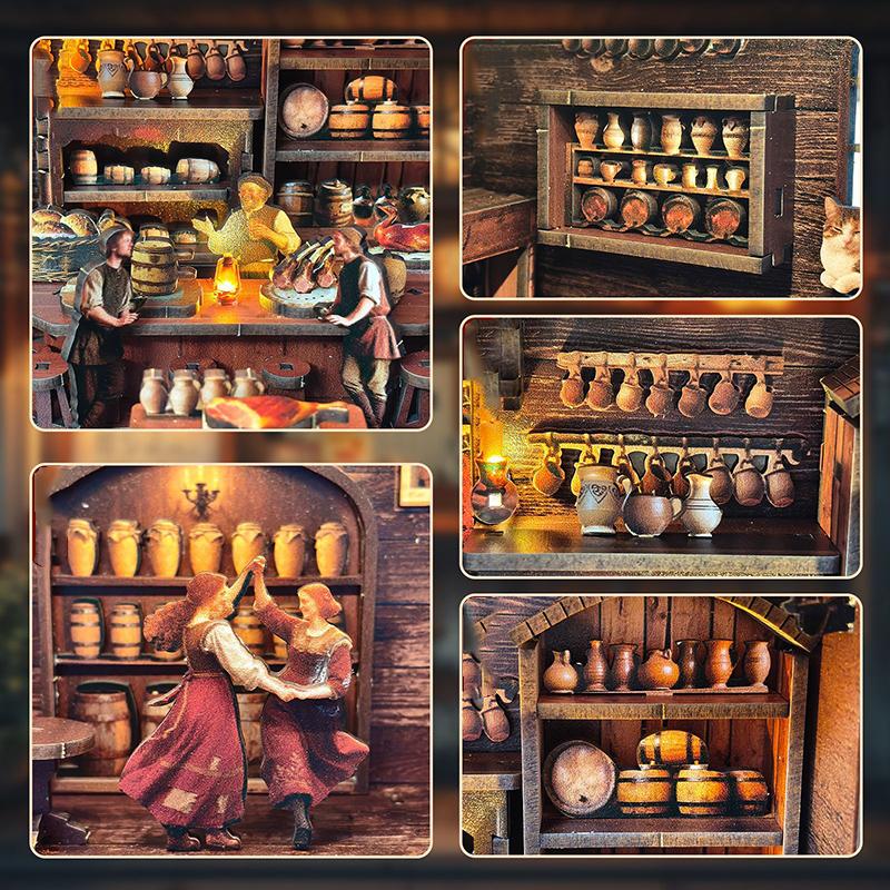 NOUVEAU Vieille taverne Poupée en bois Maison de poupée Miniature Modèle 3D à assembler avec kit de meubles Jouet DIY Cadeau pour Enfants & Adultes Casa