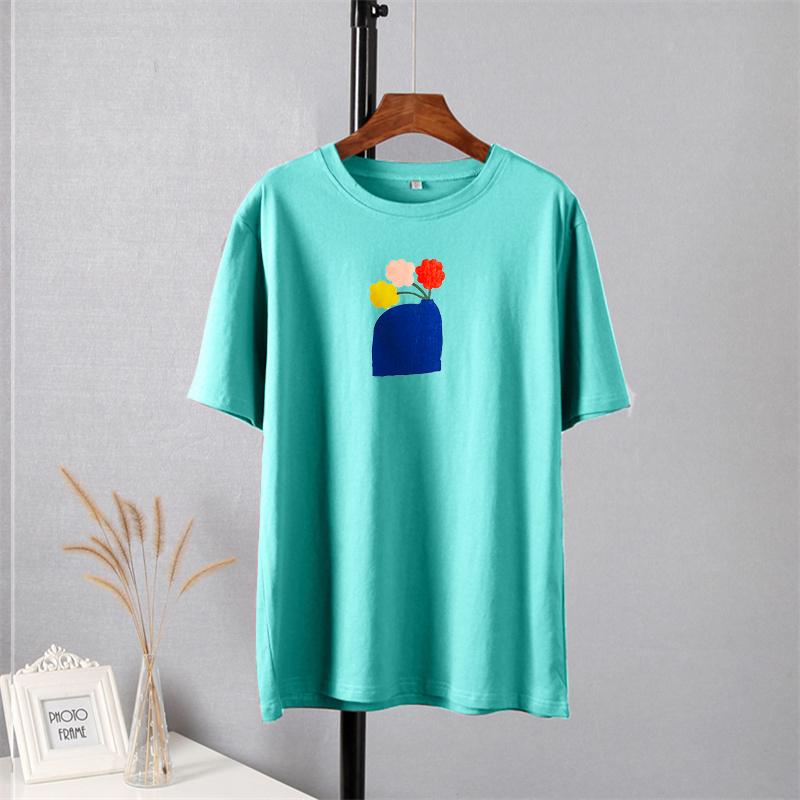 Shellsuning Ležérní Estetické umění Květinový vzor Trička s potiskem pro ženy Letní Oversized Vintage Trička s výstřihem do O Dámské Jednoduché Topy