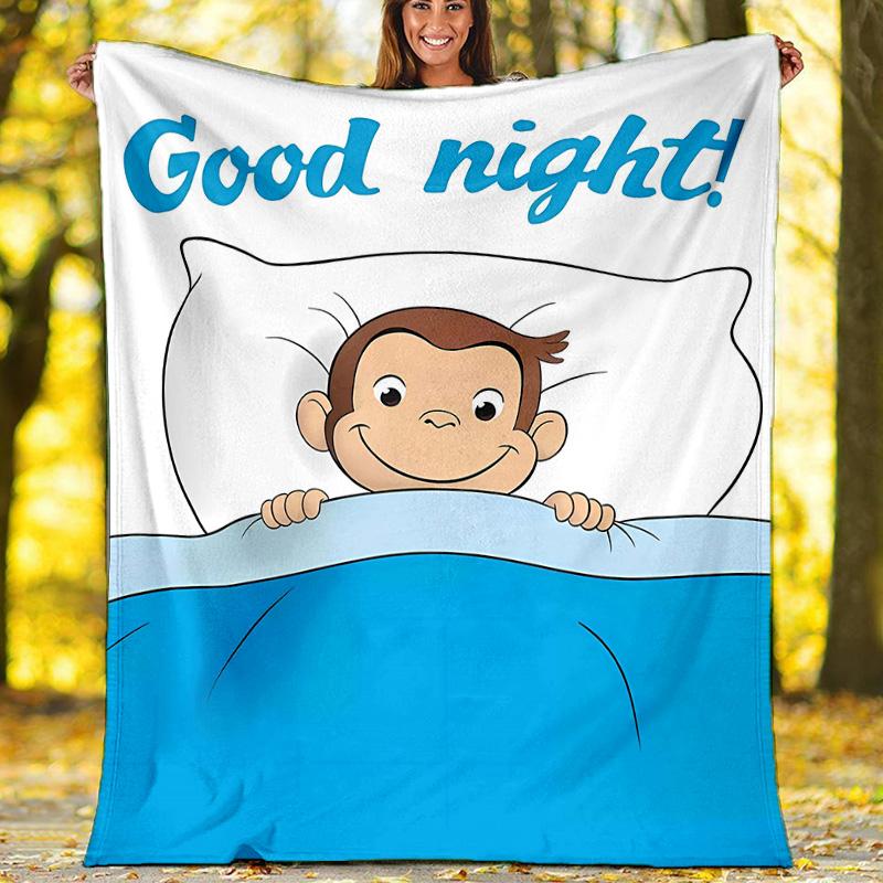 1pc Curious George9 Theme Blanket - Digital Print, Polyester, Cozy for All Seasons, Perfect for Outdoor, and Travel