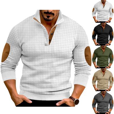 Moda Erkek Açık Hava Rahat Ayakta Yaka Uzun Kollu Renk Blokajlı Küçük Kare Örme Kazak Sweatshirt