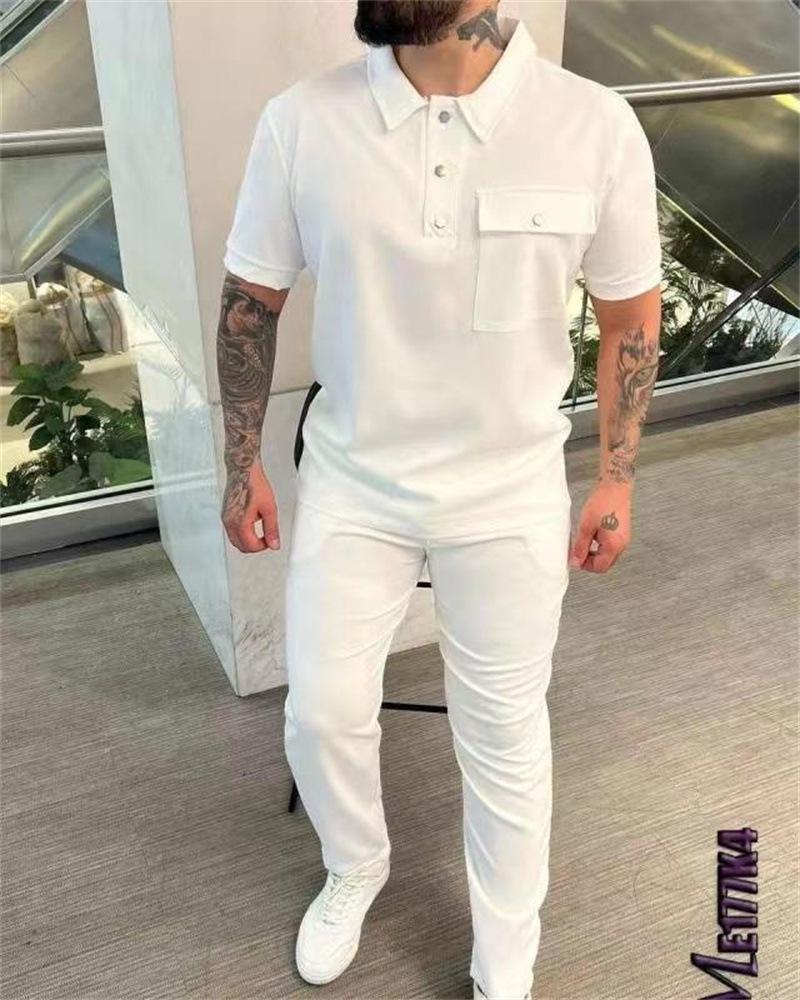 2023 European & American Men's Polo Shirt + Long Pants Sports Set - Spring/Autumn Casual Style