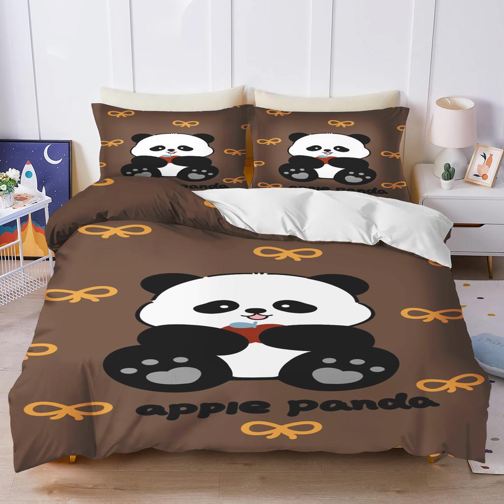 Panda Schattig Bedrukt Cartoon 3-Delige Eendelige Beddengoedset Comforte Luxe Exquise Verjaardagscadeau Polyester Huisdecoratie Dekbedovertrek