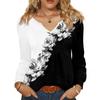 Women's Fashionable Casual V-neck Blouse Button Long-sleeved Pullover T-shirt Top