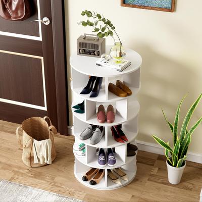 Revolving Shoe Rack, Multifunctional Shoe Cabinet with 5 Tiers, Round Rotating Shoe Rack 360-Degree Rotation, Height 115 Cm, Width 60 Cm, White