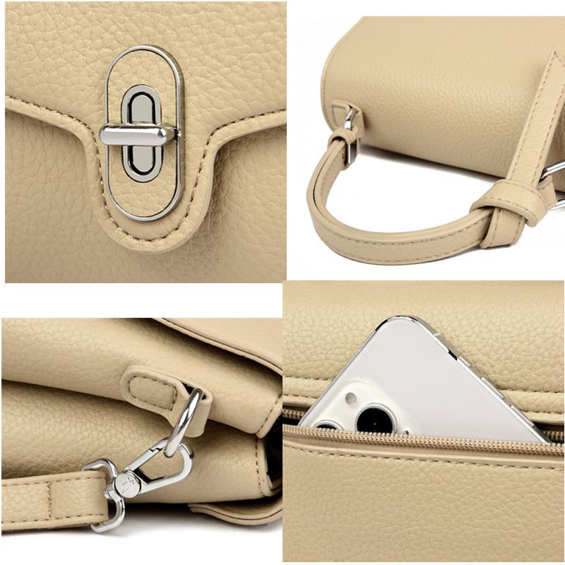Women New Solid Color PU Leather Handbag Fashion Lock Design Large Capacity Shoulder Bag Lady Brand Crossbody Tote Messenger Bag