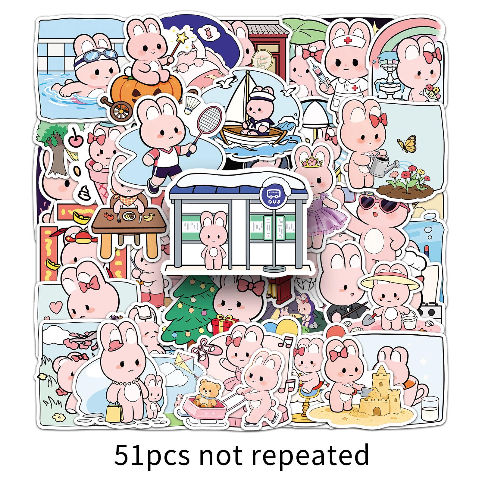 

51 Cute Pink Rabbit Cartoon Stickers for Notebook, Water Bottle, and Phone Case