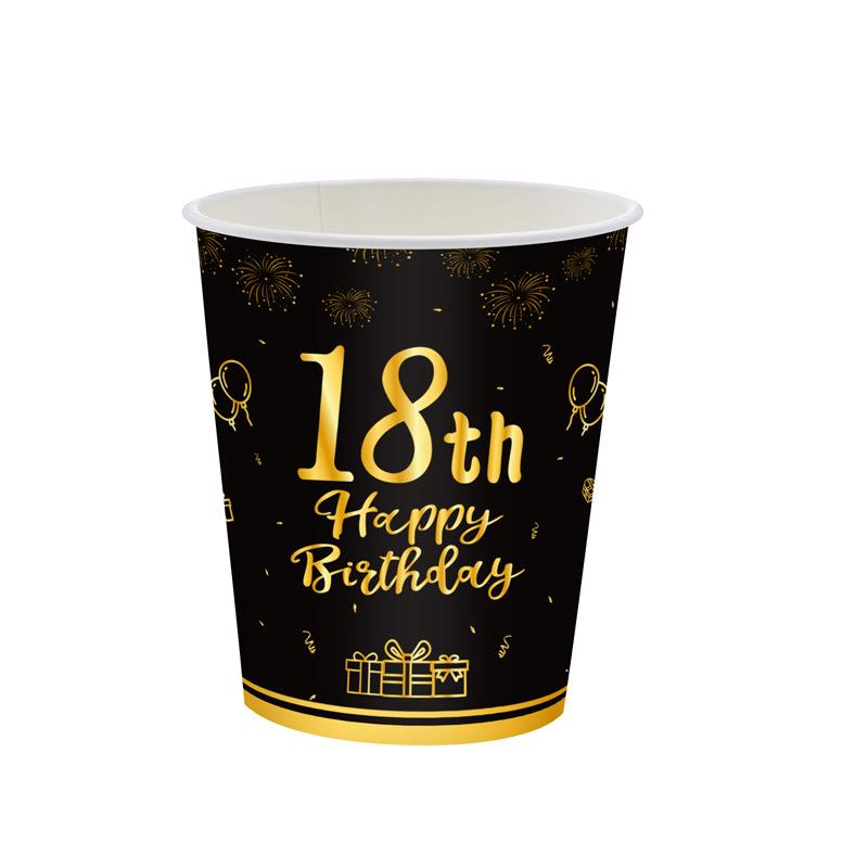 Black Gold 18th Birthday Disposable Tableware Cheer 18 Years Old Plates Napkins Happy Eighteen Birthday Party Decor Tableware