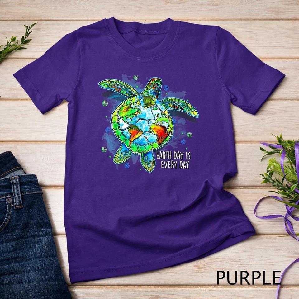 Earth Day Is Every Day Funny Sea Turtle Animal Saving Earth Unisex T-shirt 4 S