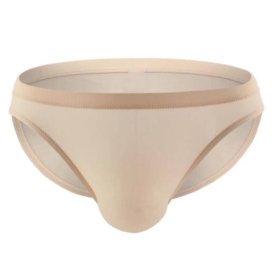 Men Sexy Briefs Mid-rise Ice Silk Thin Translucent Panties Elastic Waistband Solid Color U-Convex Underwear