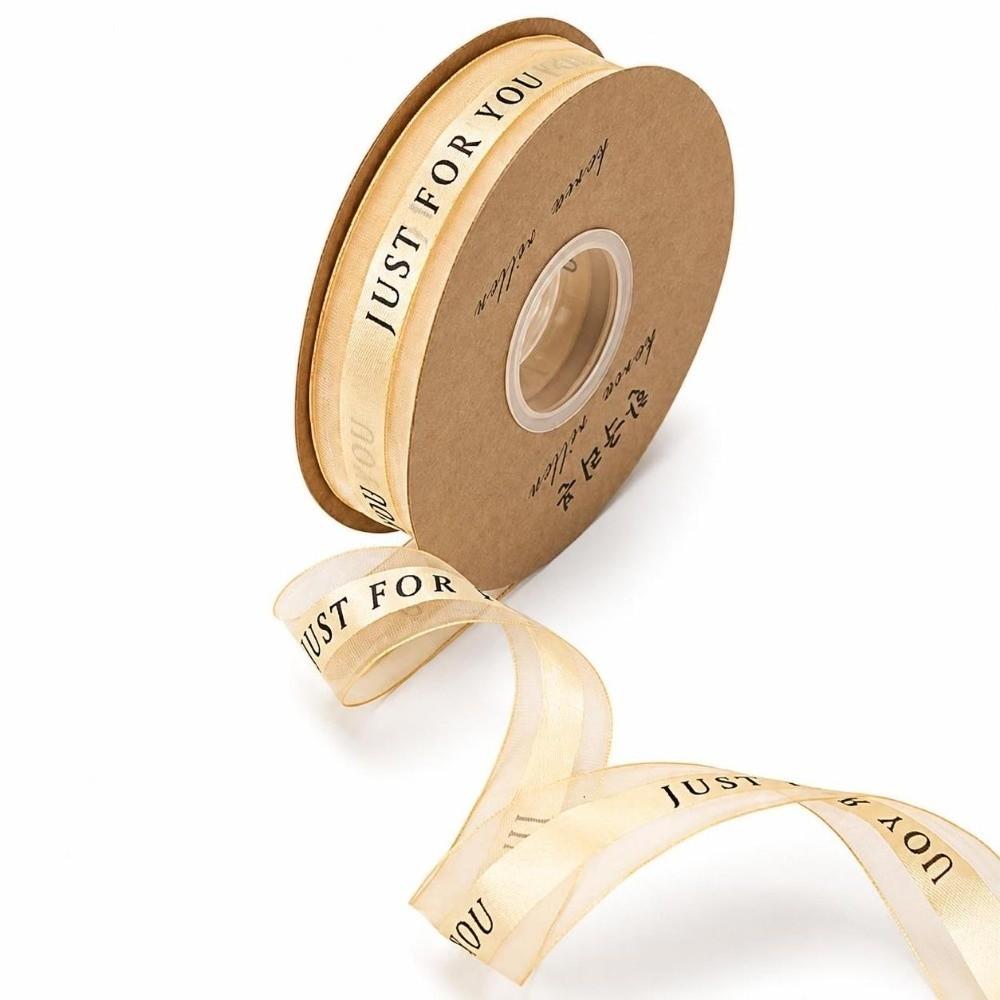 Decorative 1.1cm Chiffon Silk Ribbon "JUST FOR YOU" DIY Printed Ribbon Flexible Sheer Wrap Decor Ribbon Wedding Decoration