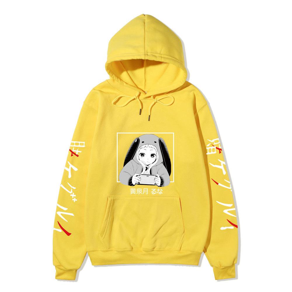 Kakegurui Runa Yomozuki Hoodie Unisex Fleece Sweatshirt Black White Anime Portrait Japanese Text Sleeve Autumn Winter Pullover