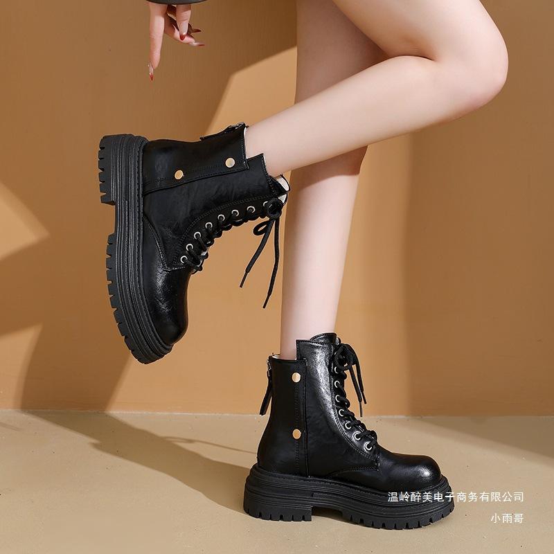 Women's Large Size Thickened Winter Warm Fur One Snow Boots Thickened Lining Ankle Boots Non-slip Hiking Sports Martin Boots