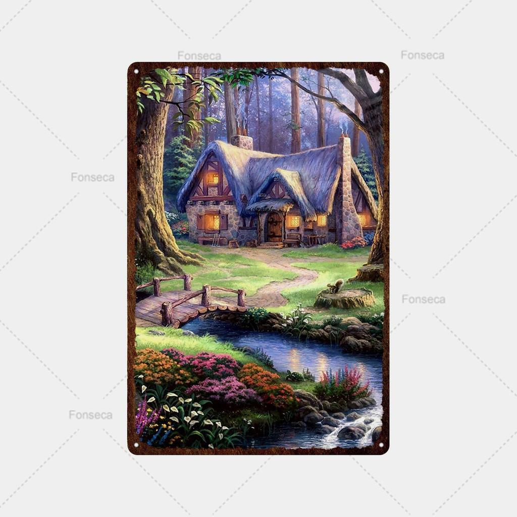 Flower Potted Landscape Metal Sign Vintage Tin Sign Metal Vintage Bar Vintage Wall Decoration Bar Club Man Cave Metal Poster