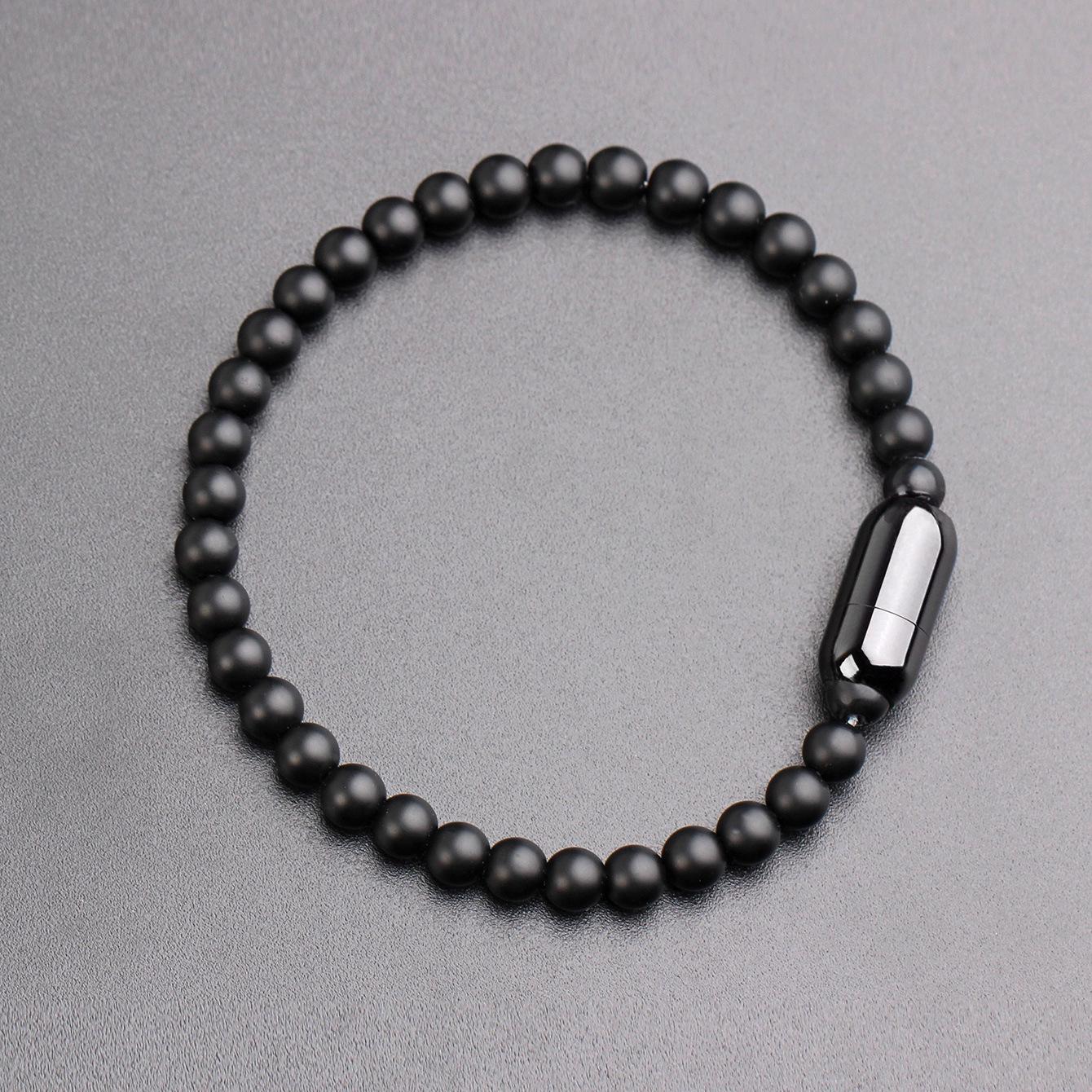 Men s Stainless Steel Black Buckle Bracelet with Frosted Beaded Design