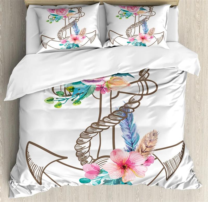 Nautical Bedding Collection Ocean Anchor Decor Duvet Cover Sailor Pirate Captain Sea Adventure Bedspread Cover For Kids Boys Navy Blue