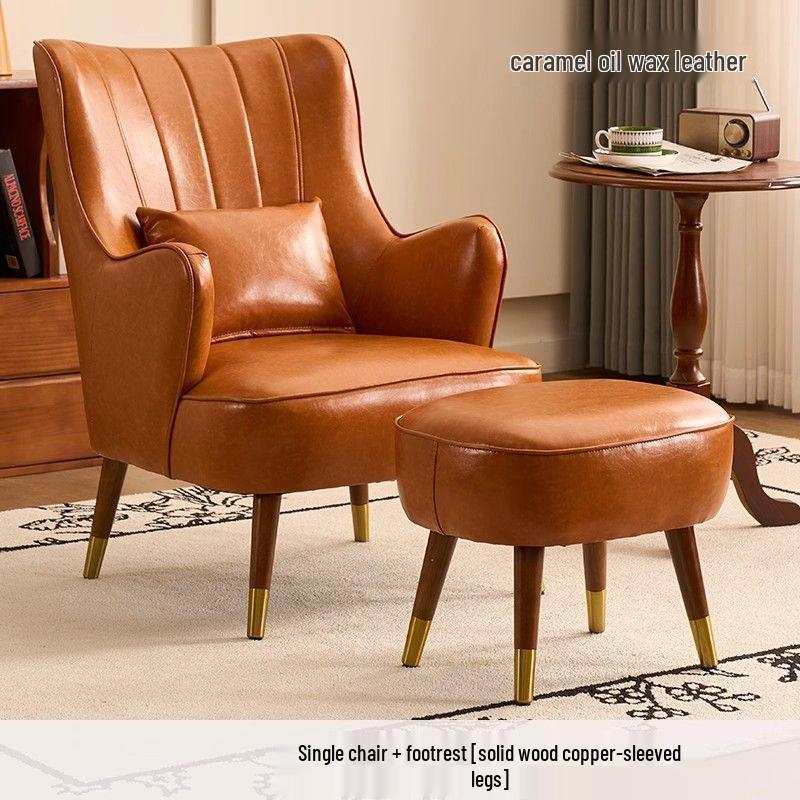 Compact Wax Leather Sofa Chair for Small Apartments, Living Rooms, Bedrooms, Balconies, or Receptions - Light Luxury Style, Tiger Design.