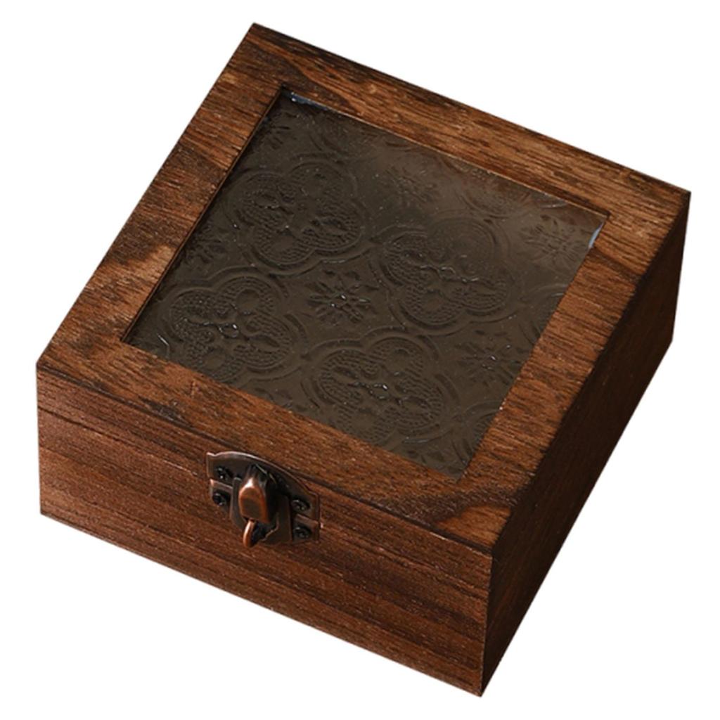 Wooden Storage Box Ornament,with Glass Lid Organizer,Keepsake Box Stashbox for Bedroom Entryway Kitchen Living Room Jewelry