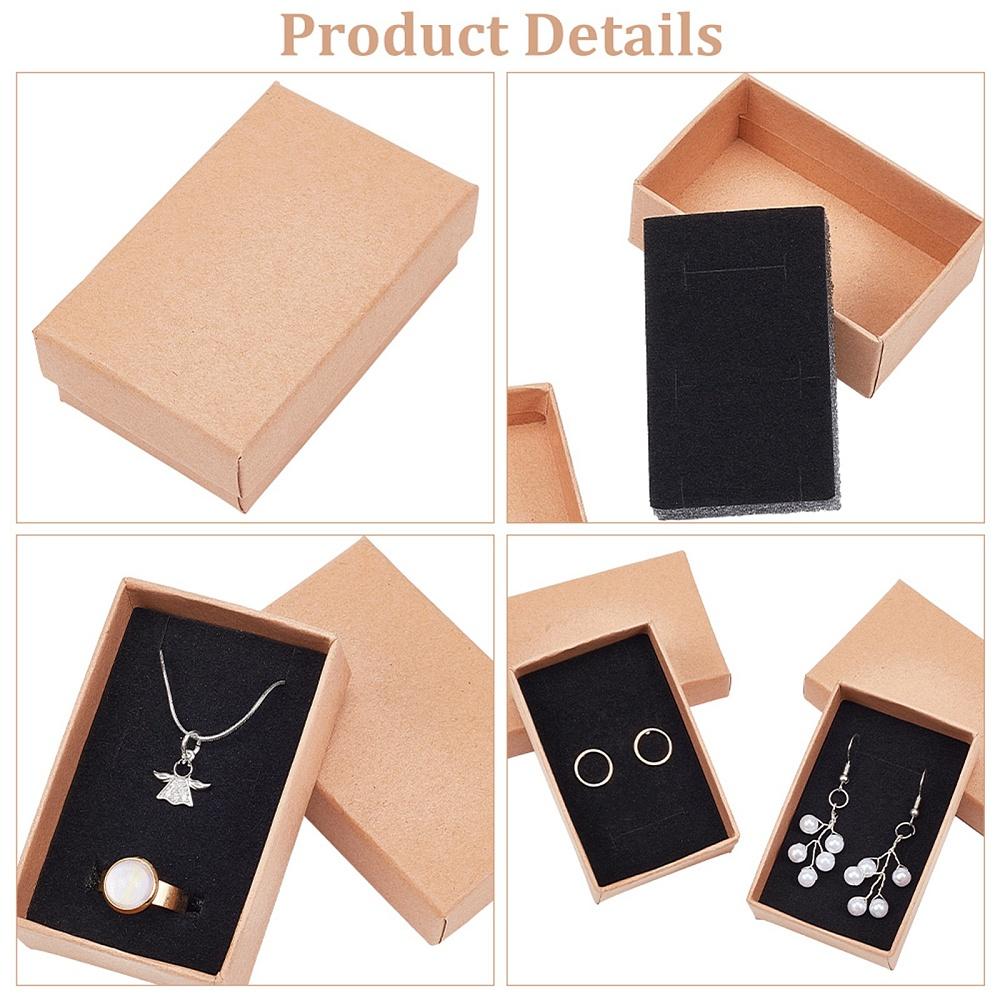 24pcs Cardboard Jewelry Set Box for Ring Necklace Rectangle Tan 8x5x3cm