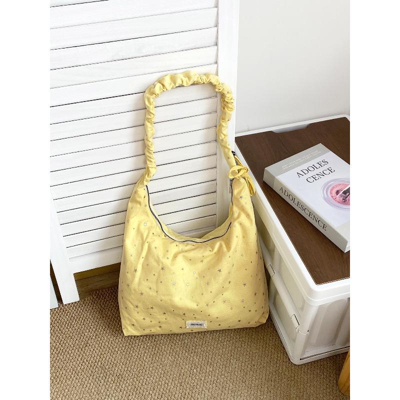 Spring New Dopamine Star Canvas Crossbody Bag for Women Korean Style Pleated Shoulder Handbag