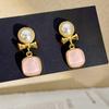 Fashion Classic Pink Color Crystal Enmale Earrings For Women Girls Exquisite Design Pendant Flower Ear Rings Jewelry Accessories