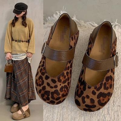 Nieuwe verhogende Mary Jane schoenen dames trendy herfst veelzijdig lichtgewicht zachte zool luipaardprint lichte mond enkele schoenen