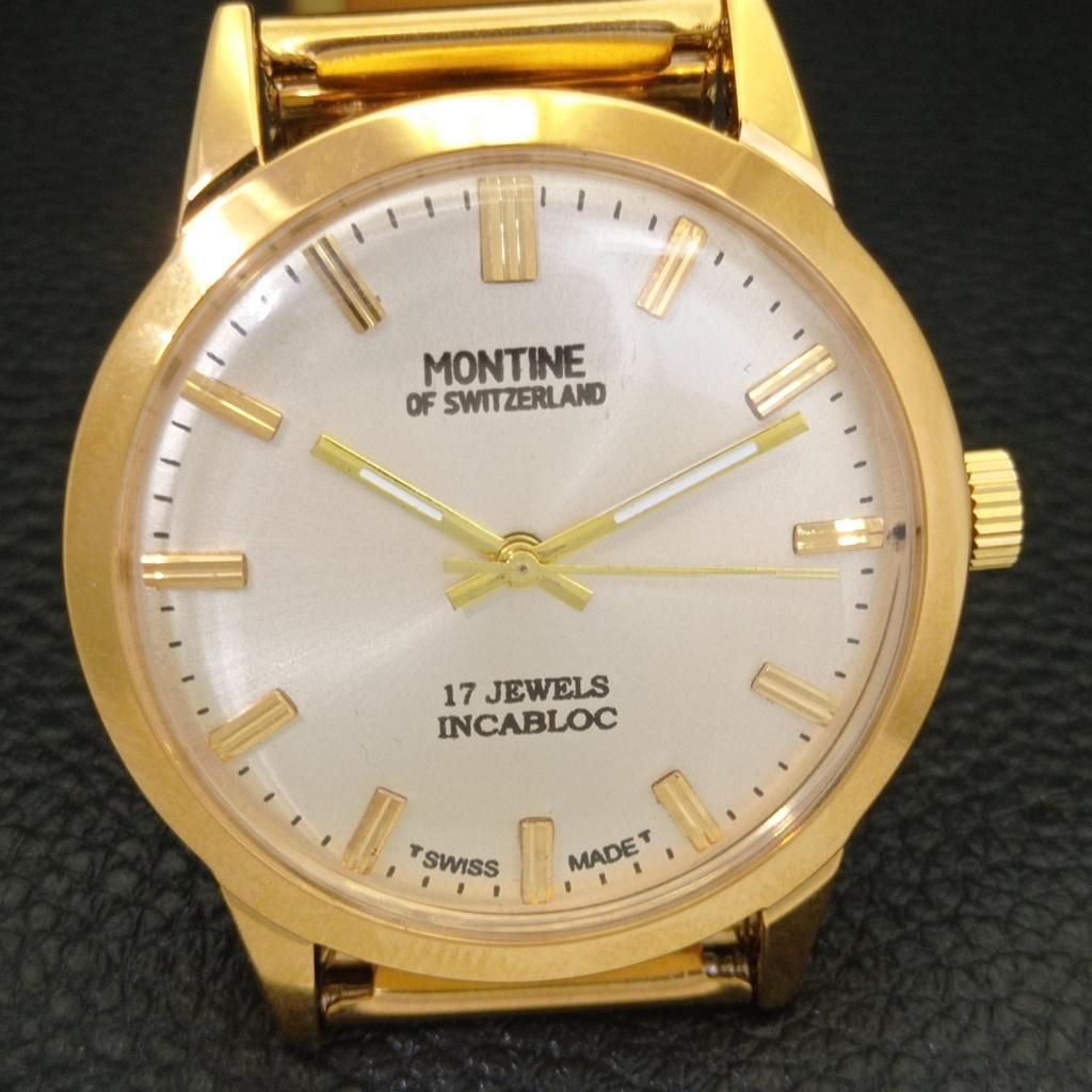 VINTAGE MONTINE REFURBISHED HAND-WINDING SWISS MENS SILVER DIAL WATCH A441551-5