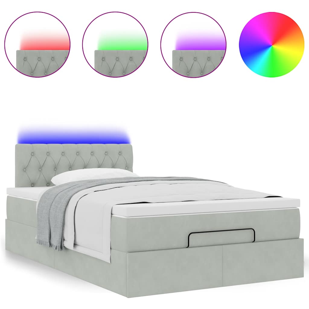Ottoman Bed with Mattress & LEDs Light Grey 120x190 cm Velvet
