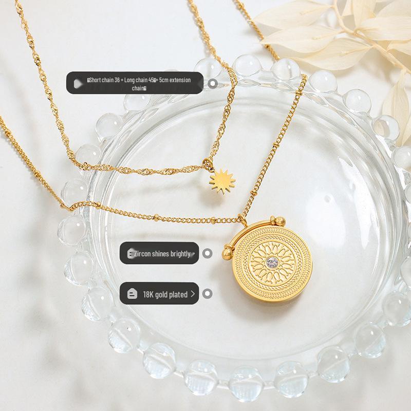 Titanium Steel Gold Plated Double Layer Clavicle Chain with Diamond Pendant and Star Badge