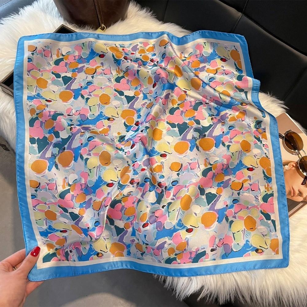 Flowers Print Women Silk Scarf 70*70cm Hair Scarf Fashion Hijab Bandana