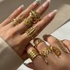 Stainless Steel Geometric Opening Rings For Women Gold Color Banana Leaf Flower Finger Ring Daily Party All-Match Jewelry Gift